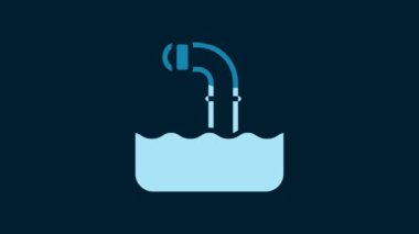 White Periscope in the waves above the water icon isolated on blue background. 4K Video motion graphic animation.