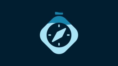 White Compass icon isolated on blue background. Windrose navigation symbol. Wind rose sign. 4K Video motion graphic animation.