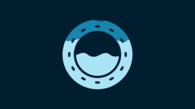 White Ship porthole with rivets and seascape outside icon isolated on blue background. 4K Video motion graphic animation.