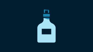 White Alcohol drink Rum bottle icon isolated on blue background. 4K Video motion graphic animation.