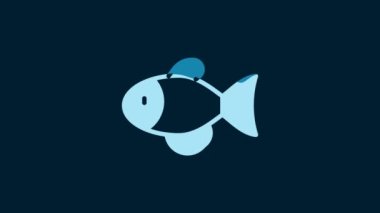 White Fish icon isolated on blue background. 4K Video motion graphic animation.