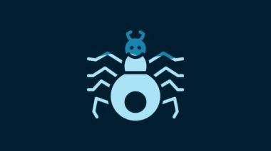 White Spider icon isolated on blue background. Happy Halloween party. 4K Video motion graphic animation.