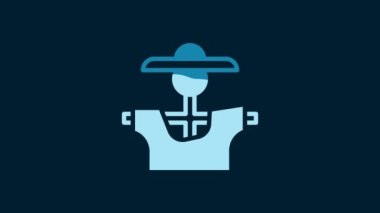 White Scarecrow icon isolated on blue background. 4K Video motion graphic animation.