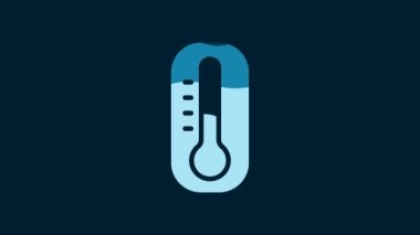 White Meteorology thermometer measuring icon isolated on blue background. Thermometer equipment showing hot or cold weather. 4K Video motion graphic animation.