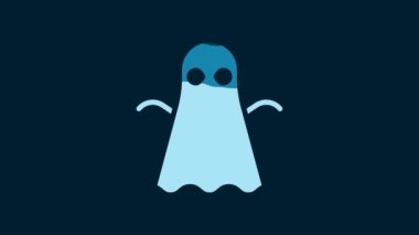 White Ghost icon isolated on blue background. Happy Halloween party. 4K Video motion graphic animation.