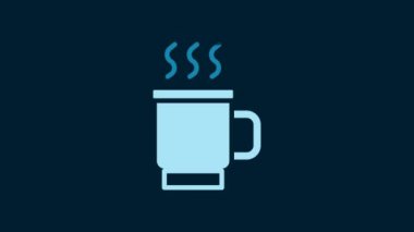 White Cup of tea icon isolated on blue background. 4K Video motion graphic animation.
