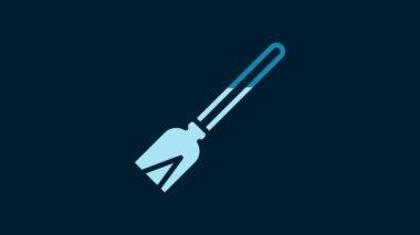White Handle broom icon isolated on blue background. Cleaning service concept. 4K Video motion graphic animation.