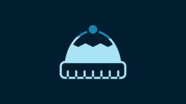 White Winter hat icon isolated on blue background. 4K Video motion graphic animation.