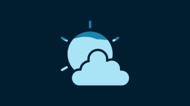 White Sun and cloud weather icon isolated on blue background. 4K Video motion graphic animation.