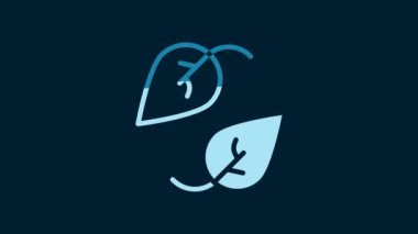 White Leaf icon isolated on blue background. Leaves sign. Fresh natural product symbol. 4K Video motion graphic animation.