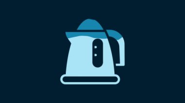 White Electric kettle icon isolated on blue background. Teapot icon. 4K Video motion graphic animation.
