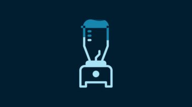 White Blender icon isolated on blue background. Kitchen electric stationary blender with bowl. Cooking smoothies, cocktail or juice. 4K Video motion graphic animation.