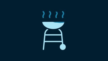 White Barbecue grill icon isolated on blue background. BBQ grill party. 4K Video motion graphic animation.