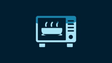 White Microwave oven icon isolated on blue background. Home appliances icon. 4K Video motion graphic animation.