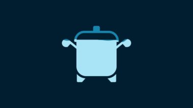 White Cooking pot icon isolated on blue background. Boil or stew food symbol. 4K Video motion graphic animation.