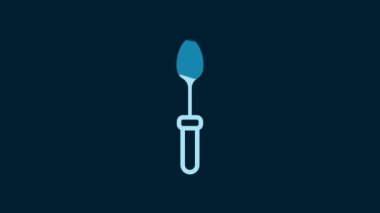 White Teaspoon icon isolated on blue background. Cooking utensil. Cutlery sign. 4K Video motion graphic animation.