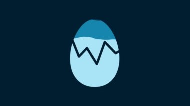 White Broken egg icon isolated on blue background. Happy Easter. 4K Video motion graphic animation.
