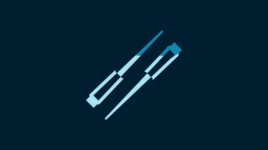 White Food chopsticks icon isolated on blue background. Wooden Korean sticks for Asian dishes. Oriental utensils. 4K Video motion graphic animation.