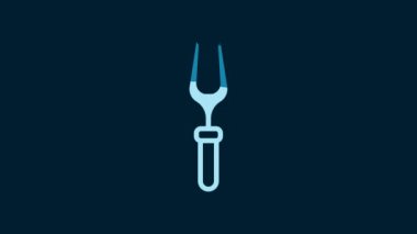 White Barbecue fork icon isolated on blue background. BBQ fork sign. Barbecue and grill tool. 4K Video motion graphic animation.
