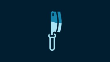 White Meat chopper icon isolated on blue background. Kitchen knife for meat. Butcher knife. 4K Video motion graphic animation.