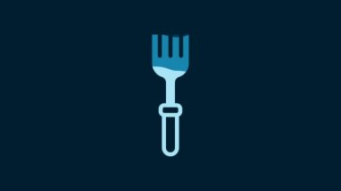 White Fork icon isolated on blue background. Cutlery symbol. 4K Video motion graphic animation.