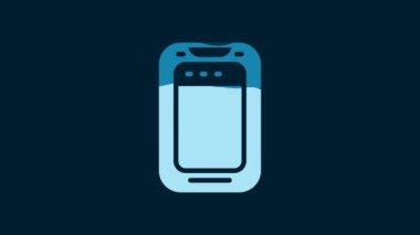 White Smartphone, mobile phone icon isolated on blue background. 4K Video motion graphic animation.