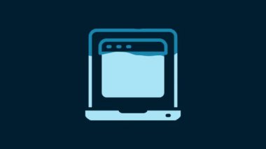 White Laptop with browser window icon isolated on blue background. Computer notebook with empty screen sign. 4K Video motion graphic animation.