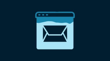 White Website and envelope, new message, mail icon isolated on blue background. Usage for e-mail newsletters, headers, blog posts. 4K Video motion graphic animation.