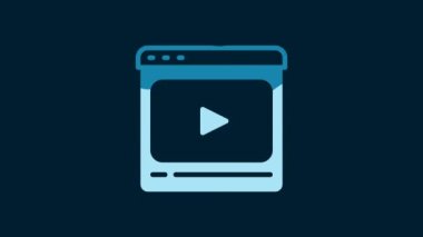 White Online play video icon isolated on blue background. Film strip with play sign. 4K Video motion graphic animation.