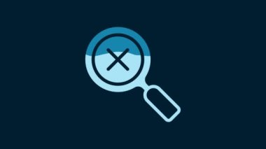 White Magnifying glass and delete icon isolated on blue background. Search, focus, zoom, business symbol. 4K Video motion graphic animation.