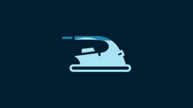 White Electric iron icon isolated on blue background. Steam iron. 4K Video motion graphic animation.