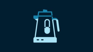 White Electric kettle icon isolated on blue background. Teapot icon. 4K Video motion graphic animation.