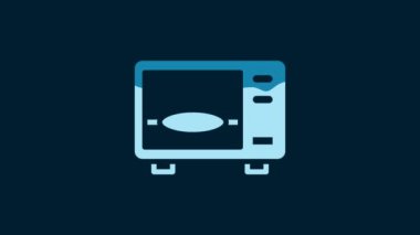 White Microwave oven icon isolated on blue background. Home appliances icon. 4K Video motion graphic animation.