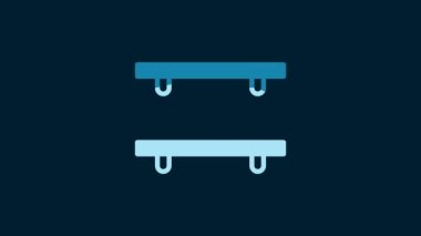 White Empty wooden shelves icon isolated on blue background. 4K Video motion graphic animation.