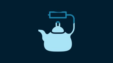 White Kettle with handle icon isolated on blue background. Teapot icon. 4K Video motion graphic animation.