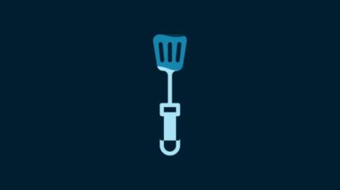 White Spatula icon isolated on blue background. Kitchen spatula icon. BBQ spatula sign. Barbecue and grill tool. 4K Video motion graphic animation.