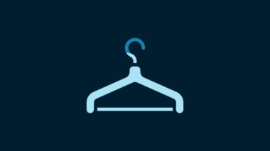 White Hanger wardrobe icon isolated on blue background. Cloakroom icon. Clothes service symbol. Laundry hanger sign. 4K Video motion graphic animation.