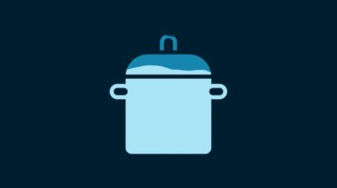 White Cooking pot icon isolated on blue background. Boil or stew food symbol. 4K Video motion graphic animation.