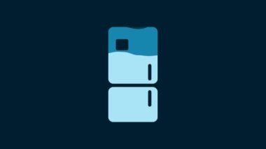 White Refrigerator icon isolated on blue background. Fridge freezer refrigerator. Household tech and appliances. 4K Video motion graphic animation.