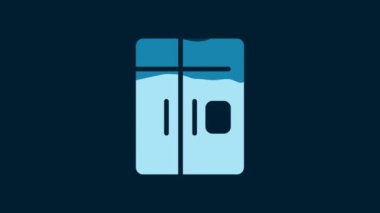 White Refrigerator icon isolated on blue background. Fridge freezer refrigerator. Household tech and appliances. 4K Video motion graphic animation.