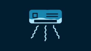 White Air conditioner icon isolated on blue background. Split system air conditioning. Cool and cold climate control system. 4K Video motion graphic animation.