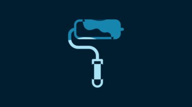 White Paint roller brush icon isolated on blue background. 4K Video motion graphic animation.