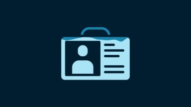 White Identification badge icon isolated on blue background. It can be used for presentation, identity of the company, advertising. 4K Video motion graphic animation.