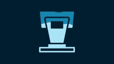 White Stage stand or debate podium rostrum icon isolated on blue background. Conference speech tribune. 4K Video motion graphic animation.
