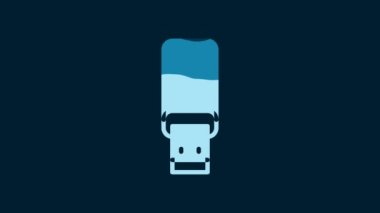 White USB flash drive icon isolated on blue background. 4K Video motion graphic animation.