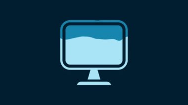 White Computer monitor screen icon isolated on blue background. Electronic device. Front view. 4K Video motion graphic animation.