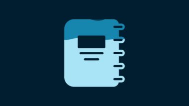 White Notebook icon isolated on blue background. Spiral notepad icon. School notebook. Writing pad. Diary for school. 4K Video motion graphic animation.