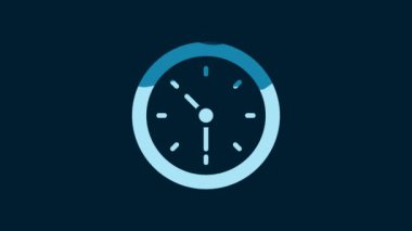 White Clock icon isolated on blue background. Time symbol. 4K Video motion graphic animation.