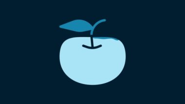 White Apple icon isolated on blue background. Excess weight. Healthy diet menu. Fitness diet apple. 4K Video motion graphic animation.