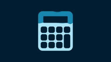 White Calculator icon isolated on blue background. Accounting symbol. Business calculations mathematics education and finance. 4K Video motion graphic animation.